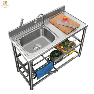 China With New Faucet 100*50*80cm Single Bowl HY-F100 Stainless Steel Kitchen Sink for sale