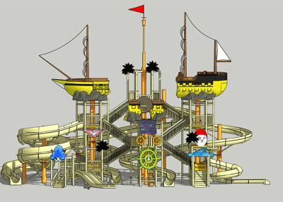 China Pirate Ship Water Theme Park / Outdoor Aqua Playground For Family for sale