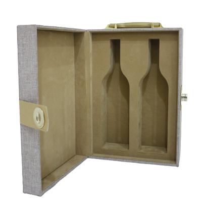 China Custom High Grade Logo MDF 2 Bottle Wooden Wine Box Handmade Covered Leather Wine Gift Box for sale