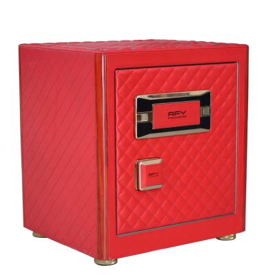 China Customized Modern Luxury Fashion Strong Safe Box With Real Leather And Fingerprint Lock for sale