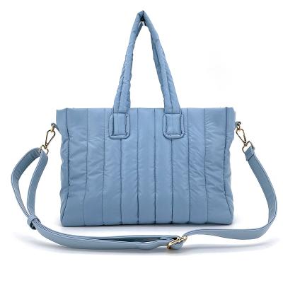 China 2022 Fashion Hot Sale Puffy Square Stitched Girls Fashion Tote Bag Travel Casual Puffer Purse Handbag For Ladies for sale