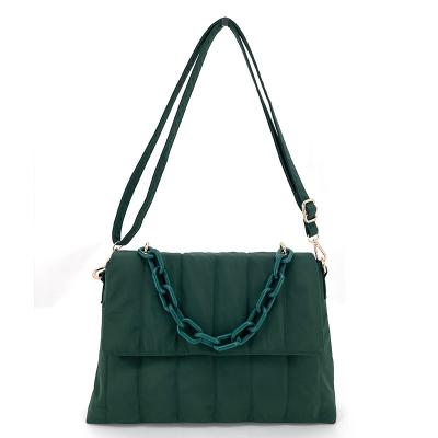 China 2022 Fashion Green Custom Nylon Winter Padded Handbag Shoulder Cross - Cotton Women's Custom Tote Puffer Hand Bag Low Body for sale