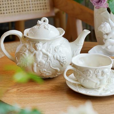 China AL Embossed England Afternoon Tea Angel Design Ceramic Tea Cup Viable Set Set Teapot for sale