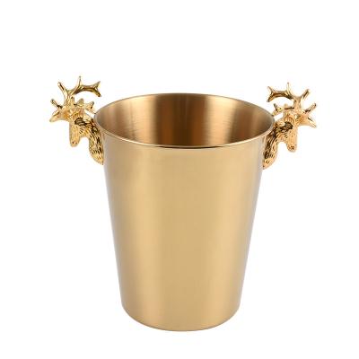 China Wholesale Beer Ice Buckets AL Party Buffet Supplies Unique Stainless Steel Bucket Reindeer Deer Cold Viable Handle Gold for sale