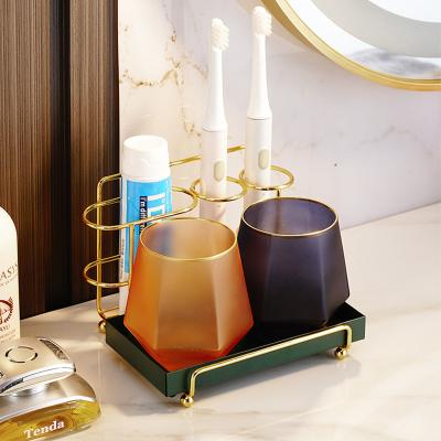 China AL New Arrival Nordic Amazon Hot Sale Bathroom Storage Rack Metal Wall Mounted Brush Holder With Cup for sale