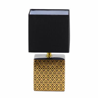 China Lighting Works Luxury Black European Bedroom Table Lamp Gold Living Room Ceramic Mini Desk Lamp for sale