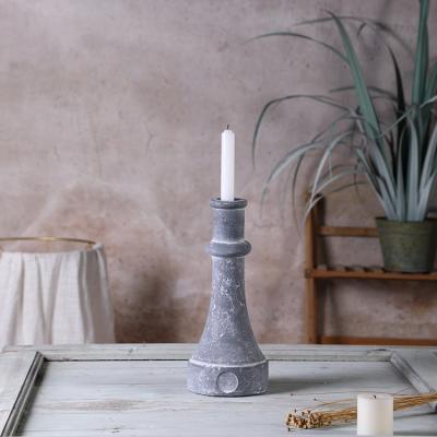 China Recycle UK Simple Custom Home Decoration Cement Candle Pillar Holder Antique Candlestick Holder for sale