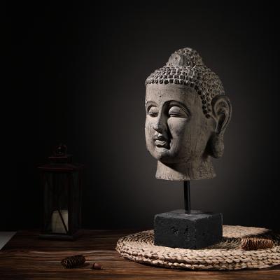 China Cheap Custom Antique Concrete Buddhism Western Decoration Housewares Item Big Buddha Head Statue With Stand for sale