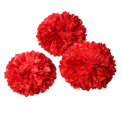 China Wedding/Party Gift Supplier Hanging Fluffy Tissue Paper Pom Poms In Red Color for sale