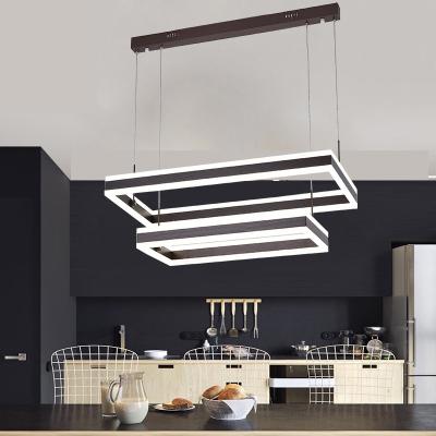 China Modern Dimmable Led Pendant Light Golden Square Ring Led Hanging Light Luxury Led Chandelier for sale