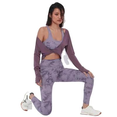 China 2022 Amazon hot selling ACTIVE private label women fitness sport activewear tie dye yoga set custom design lift up sports bra yo for sale