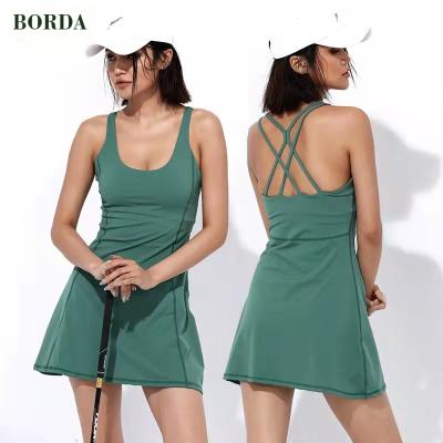 China 2022 ACTIVE STRETCH women exercise workout dress with built-in bra and shorts pocket sporty sleeveless dress for golf tennis for sale