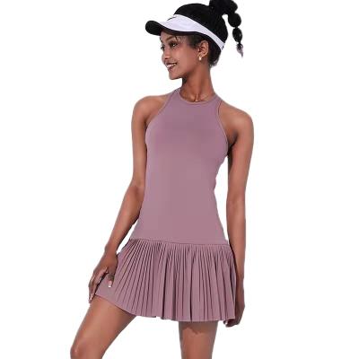 China 2022 ACTIVE STRETCH women exercise workout dress with built-in bra and shorts pocket sporty sleeveless pleated dress for golf tennis for sale