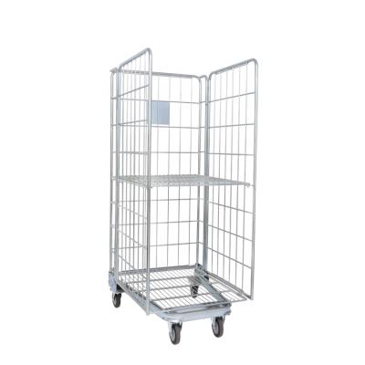 China Shunhong 3 Sides Safety Metal Wire Mesh Roll Container / Collapsible Roll Cage SHW-2 730*850*1730mm for sale