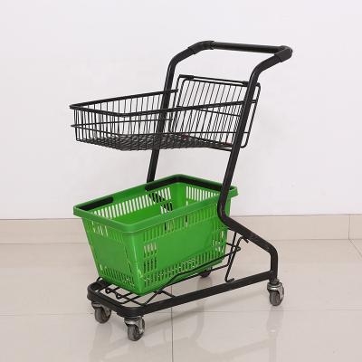 China Unveiling Shunhong Customized Double Decker Wire Basket Handbasket Trolley Double Shopping Carts for sale