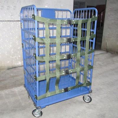 China Shunhong Folding Customized Heavy Duty Metal Mobile Cage Roll Carts With Securing Straps For Rolling Container for sale