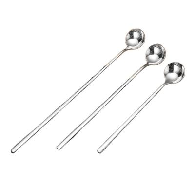 China Sustainable Hot Sale 304 Stainless Steel Small Round Spoon Long Handle Stirring Spoon Teaspoon for sale