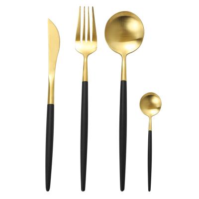 China Viable Wholesale Promotion Gifts Western Eco Friendly 4 Piece Gold Stainless Steel Flatware Sets With Muti Color Handle For Travel for sale