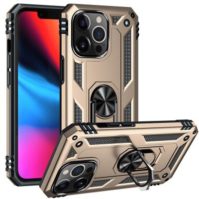 China 2022 Hot Selling Shockproof Armor Hybrid Tpu Pc Slim Cell Phone Case For Iphone 13 12 11Pro Max With Metal Ring Back Cover for sale