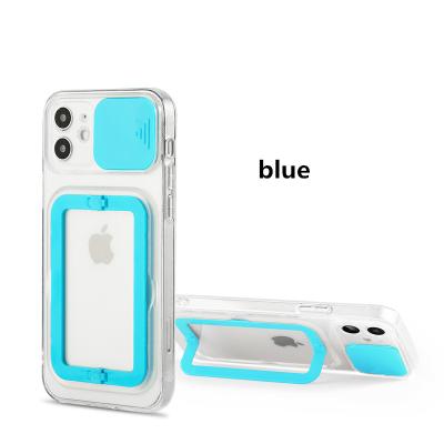 China Shockproof Unique Design Slide Lens Stand Up Transparent TPU Cases Jelly Color Scaffolding Function Anti-drop Phone Case For 13 12 11 Pro Max for sale