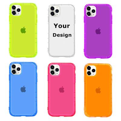 China 2022 Shockproof Custom Design Shockproof Clear Fluorescent Neon TPU Cell Phone Case For Iphone 11 pro Max Xr Xs Max Back 12 13 Cover for sale