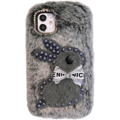 China Cute Stylish Rabbit TPU Soft Plush Furry Cover Soft Shockproof Cover Device For iPhone 13 12 11 XS XR X Phone Case for sale