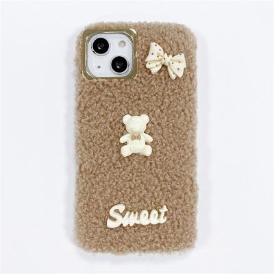 China Autumn and winter cartoon bear shockproof warm cell phone case for iphone 13/12/11 for sale