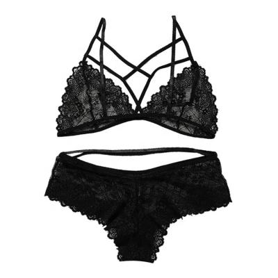 China European and American sexy QUICK DRY lace bra underwear set comfortable ladies beauty bra set back sexy cross strap underwear for sale