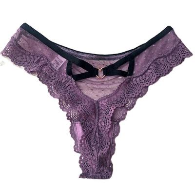 China Sexy Women's Underwear Breathable Panties Hollow Out Lace Lingerie Gently Stretch Nylon Female Thong for sale