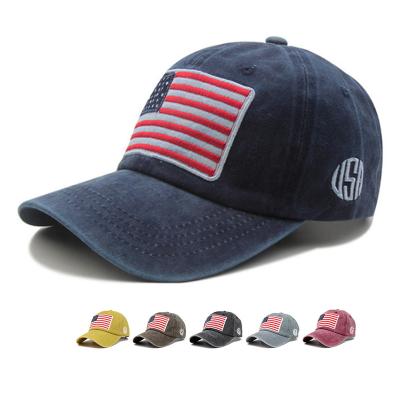 China America Embroidery Patch Dye Retro Vintage Unstructured Washed Hat Custom Wholesale COMMON COMMON Flag Hat for sale