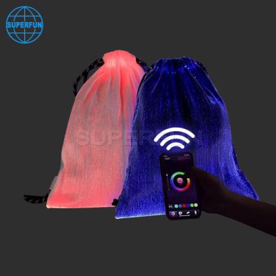 China With USB With USB APP Control 7 Color Light Up Changeable Glow Fiber Optic Backpack LED Drawstring Bag For Music Festival for sale