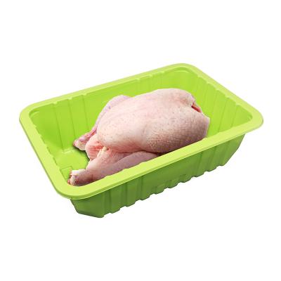 China Recyclable Disposable Green Plastic PP Tray Meat Fish Chicken Chicken Frozen Food Packaging Container Meat Tray for sale