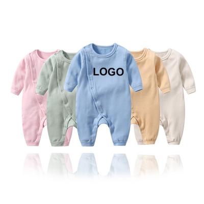 China 100% Newborn Baby Clothes Logo Toddler Boys Spring Autumn Plain Cotton Infant Overalls Plain Sleepwear for sale