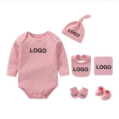 China Breathable Accept Customization 6pcs Long Sleeves Baby Romper Bibs Hat Glove Baby Sleepwear Set Newborn for sale