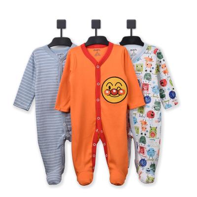 China 100% Cotton 3 Piece Set Random Design Pure Cotton Baby Footie Pajamas Baby Overalls Romper Jumpsuit Clothes for sale