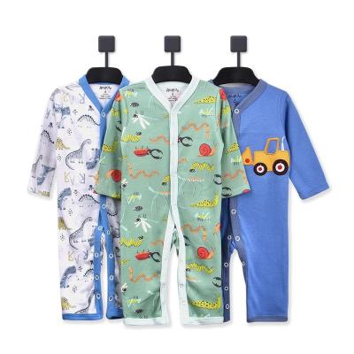 China Best Selling 100% Cotton Long Sleeve Kids Sleepsuits 100% Baby Rompers Pajamas 3pcs Button Cotton Unisex Apode Newborn Design for sale