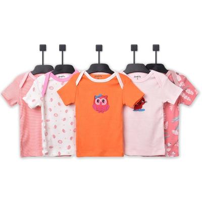 China Breathable Custom Baby Clothes Unisex Baby Short Sleeve T-shirt Ribbed Cotton 5pcs In Pack T-shirt Newborn Infant Summer for sale