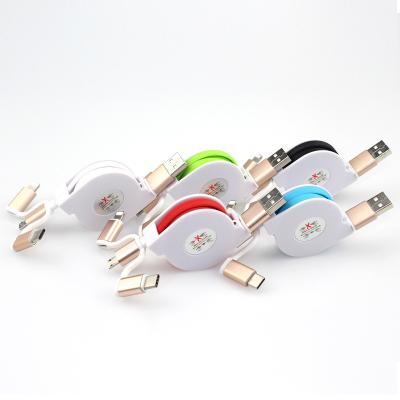 China Retractable Flexible 3 In 1 USB Charging Cable Retractable Charging Type Micro USB C USB Cable 3 In 1 Fast Charging 1M Cable With Data Transfer for sale