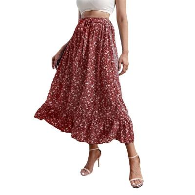 China New Breathable Women Wear Printed Ruffle Chiffon Fashion Summer Spring Dresses Long Skirt for sale