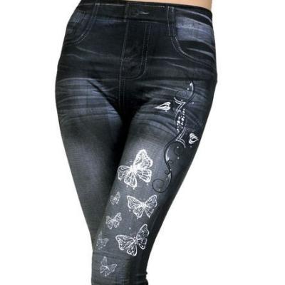 China QUICK DRY Ladies Butterfly Print Washed Jeans Slim Yoga Fit Leggings Seamless Stretch for sale