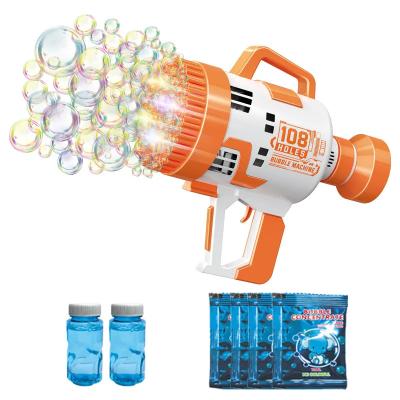 China Electric Bubble Blowing Summer Hot Selling Outdoor Electric Automatic Bubble Gun 108 Launching Holes Color Bubble Bazooka Gun Toys for sale