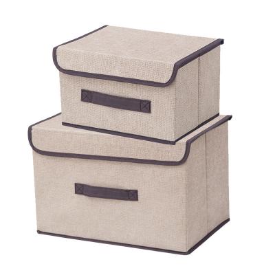 China Sustainable Hot Selling Large Small 2 Pieces Nonwoven Material Foldable Storage Box Set Storage Boxes And Bins With Cover for sale