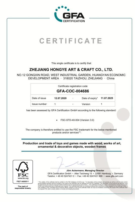 FSC - Zhejiang Hongye Art And Craft Co., Ltd.