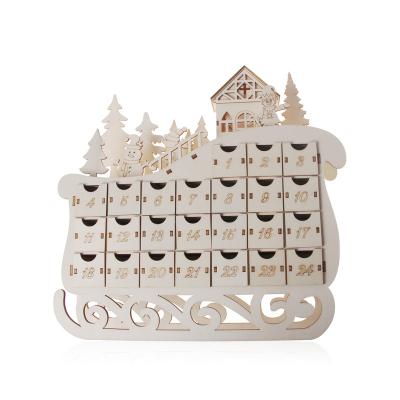 China High Quality Sleigh Shaped Christmas Advent Calendar Christmas Led Wooden Advent Calendar for sale