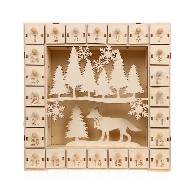 China Advent wooden calendar led new design fox elk lit Christmas tree led christmas advent wooden calendar for sale