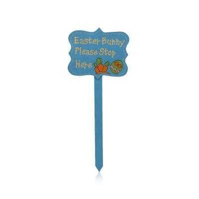 China Wooden Garden Decoration Sky Blue Garden Stake Easter Decor Wooden Decoration for sale