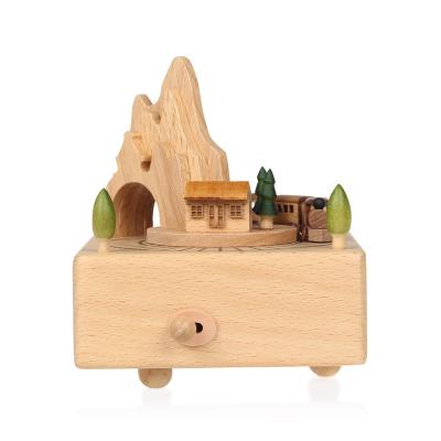 China Music Box Design Cute Train Wooden Music Box For Gift for sale