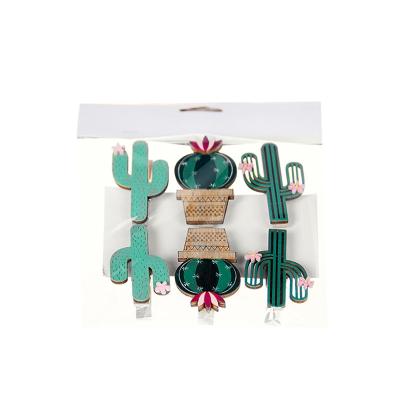 China INS Clip Cartoon Cactus CLASSIC Small Cute Wood Decoration for sale