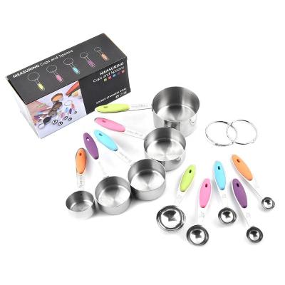 China Multi Piece Available Viable Liquid Color Stainless Steel Measurer Set Silicone Handle Kitchen Tools 10/5 Power And Cup for sale