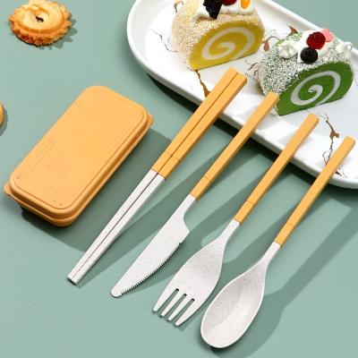 China Wheat Straw Cutlery Set Reusable Camping Detachable Detachable Flatware Set Outdoor Portable Colorful Spoon Fork Knife Chopsticks Set for sale